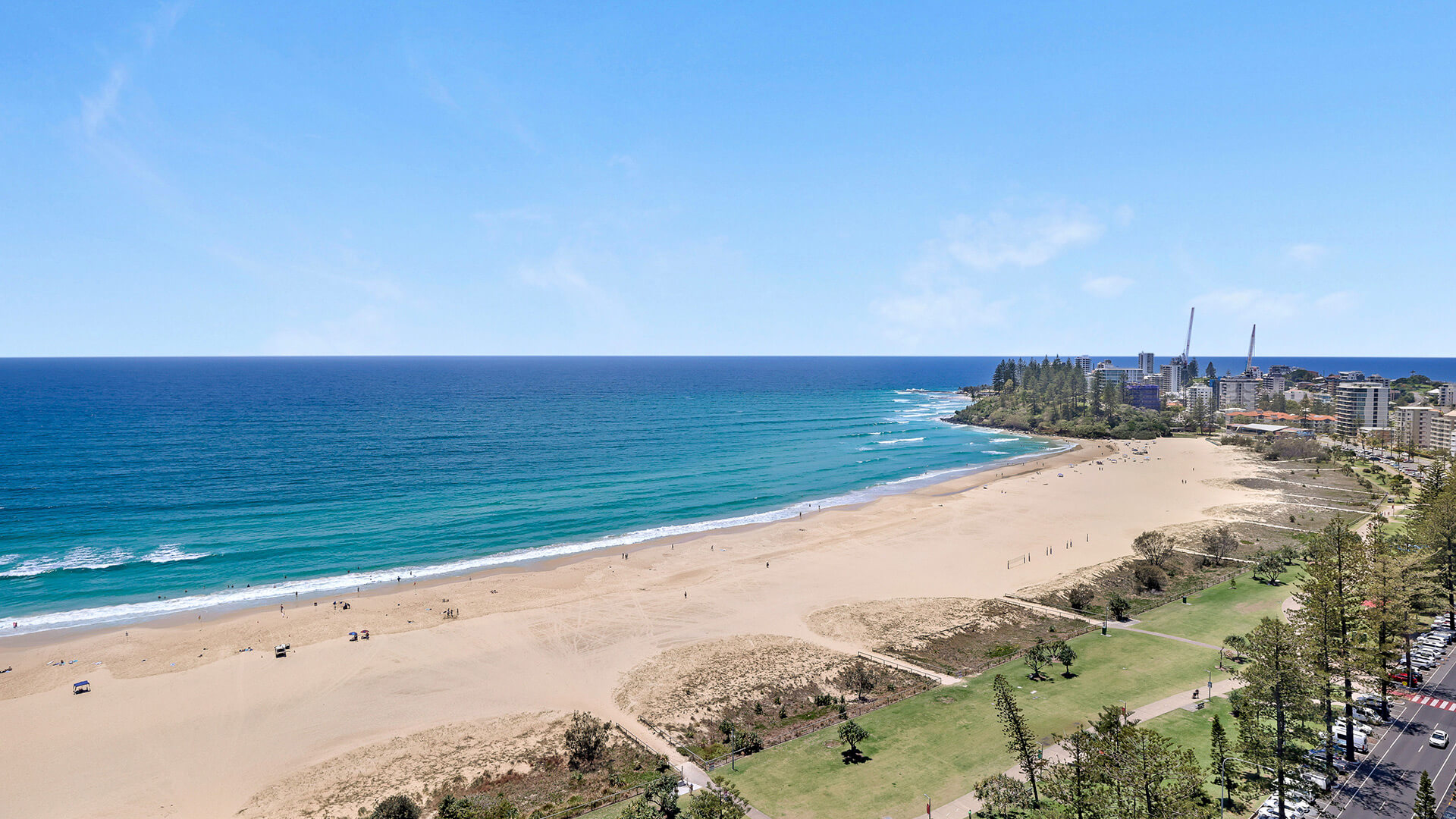 Stunning aerial coastline view overlooking Coolangatta Beach near ULTIQA Points North.